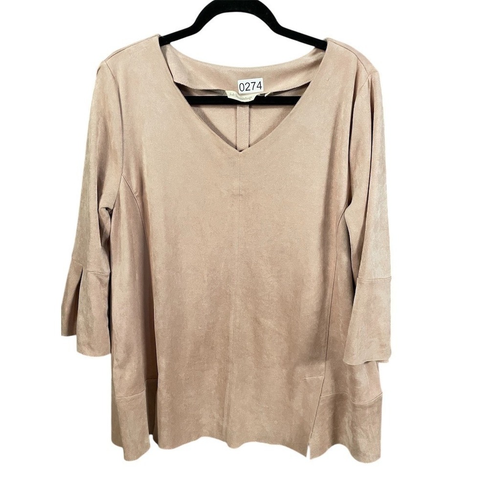 Soft Surroundings Izzy Tunic Top Womens M Blush Pink V-Neck 3/4 Sleeve